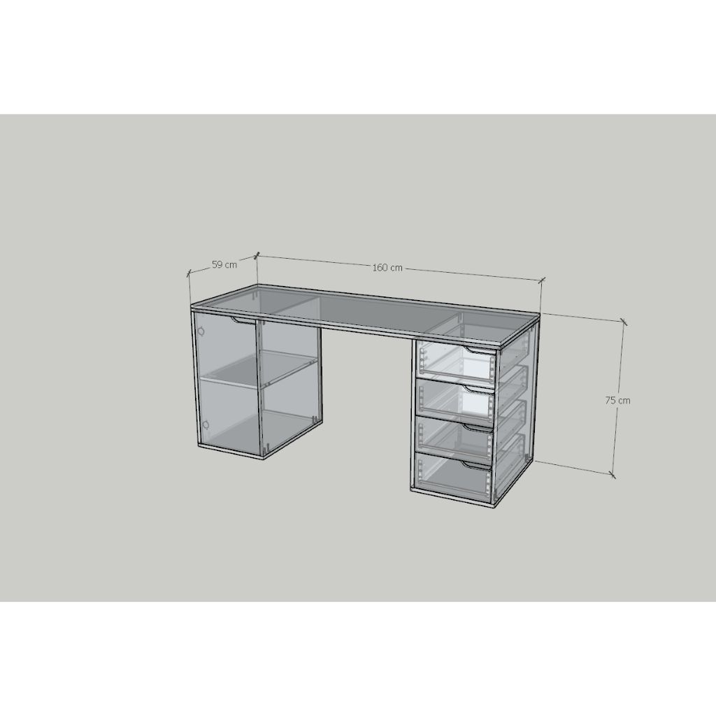 HAPPY FURNITURE , Bàn làm việc 4 ngăn kéo 1 cửa mở - ASO, BAN_150 , 160cm x 59cm x 75cm DxRxC