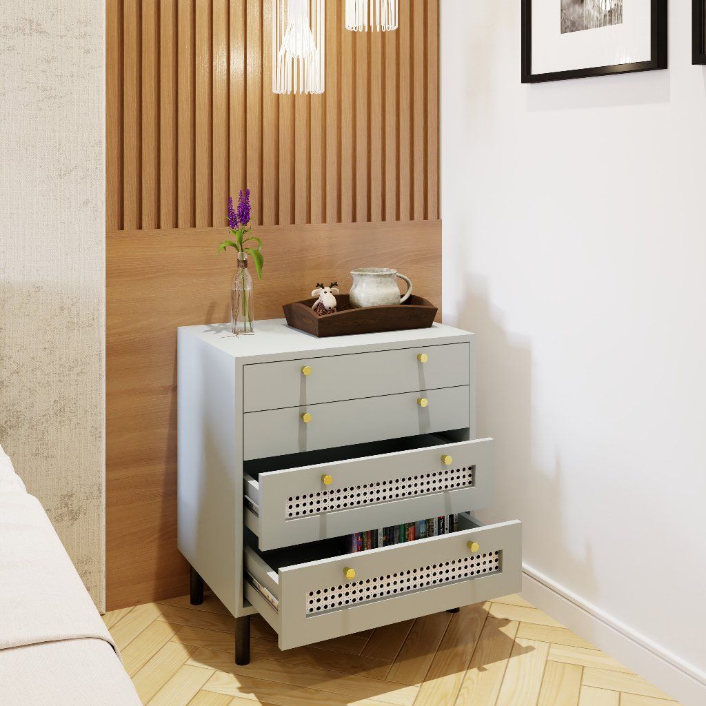 HAPPY FURNITURE , Tủ đựng đồ 4 ngăn kéo chân sắt - ROTAN , THK_126 , 60x40x66cm