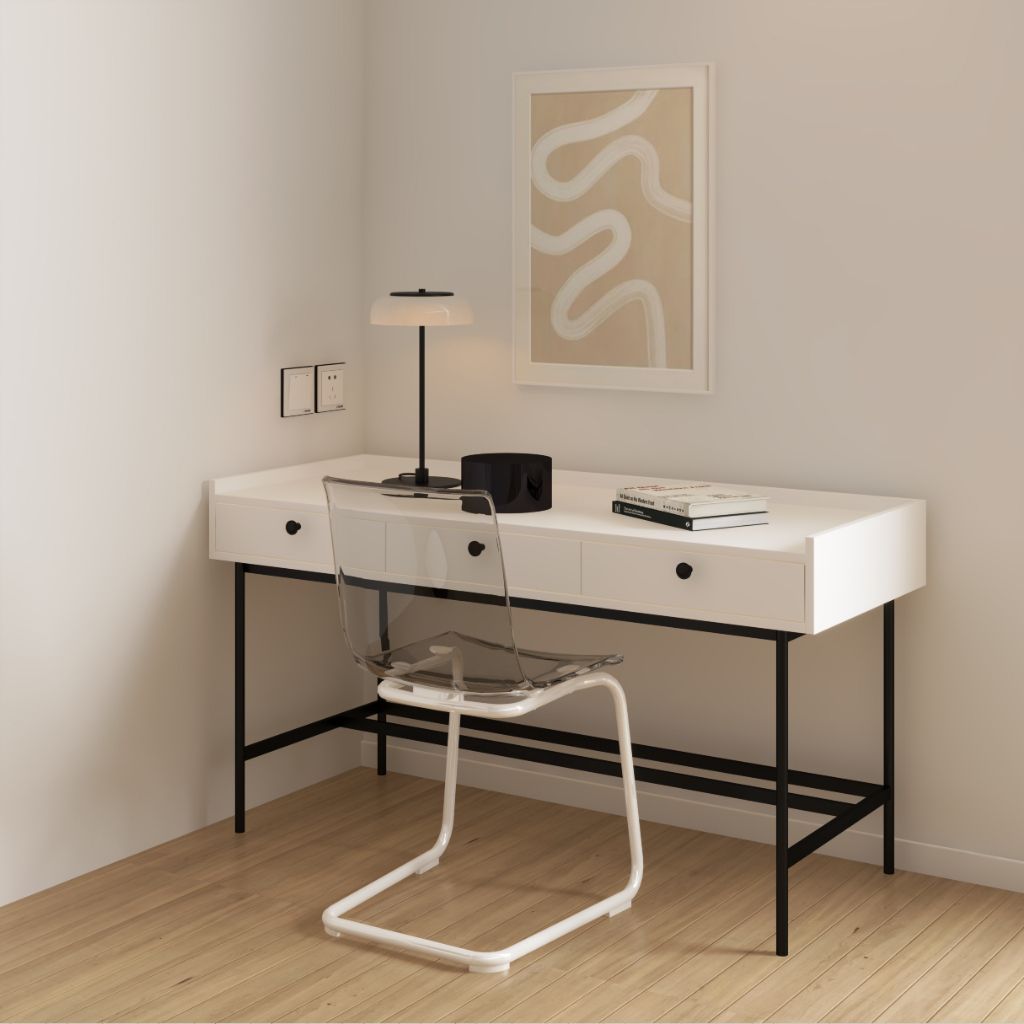 HAPPY FURNITURE , Bàn làm việc 3 ngăn chân sắt - KINA , BAN_041 , 140cm x 55cm x 75cm
