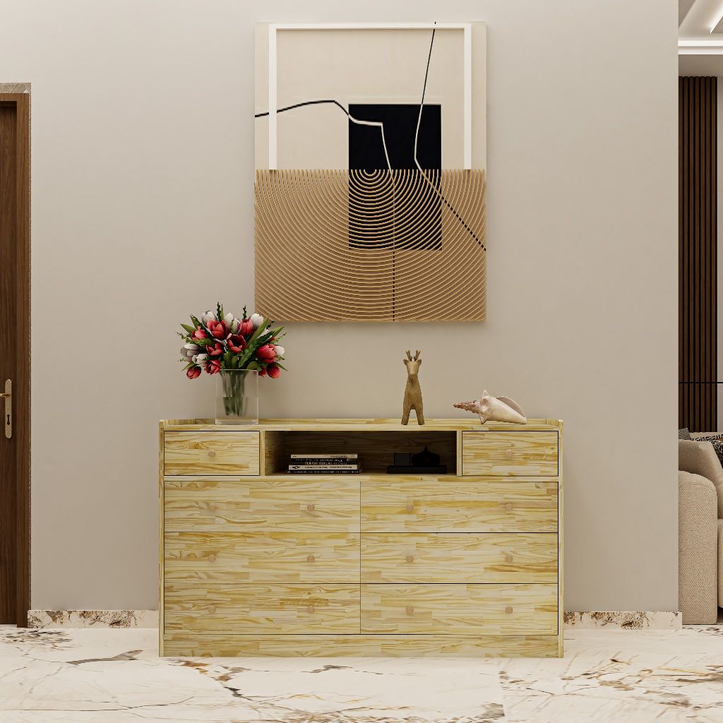 HAPPY FURNITURE , Gỗ tự nhiên , Tủ lưu trữ 8 ngăn kéo - GAMZE , THK_191 , 140cm x 45cm x 82cm