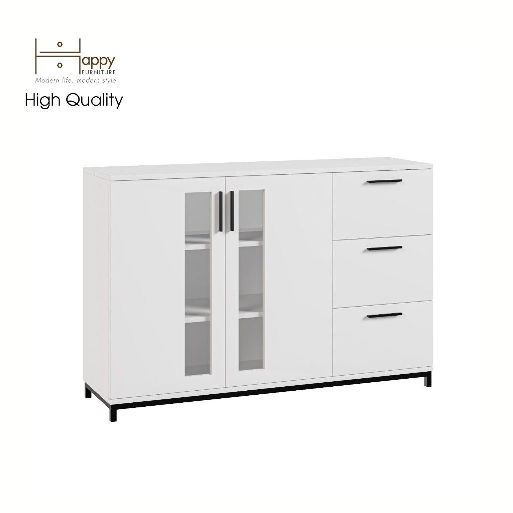 HAPPY FURNITURE , Tủ lưu trữ 3 ngăn kéo 2 cửa mở chân sắt - LOUIS , THK_058 , 126cm x 36cm x 84cm