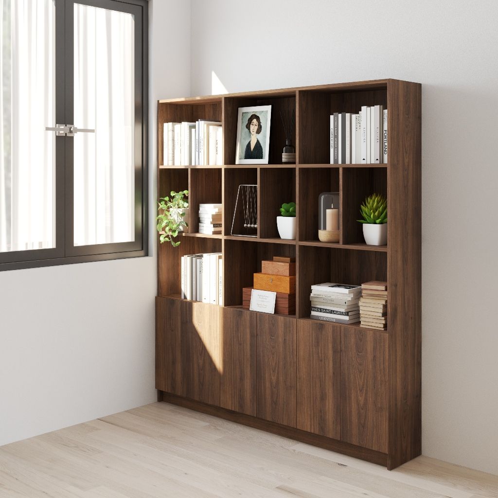 HAPPY FURNITURE , Kệ sách 6 cửa mở - CATY, KSA_084 , 160cm x 28cm x 180cm DxRxC