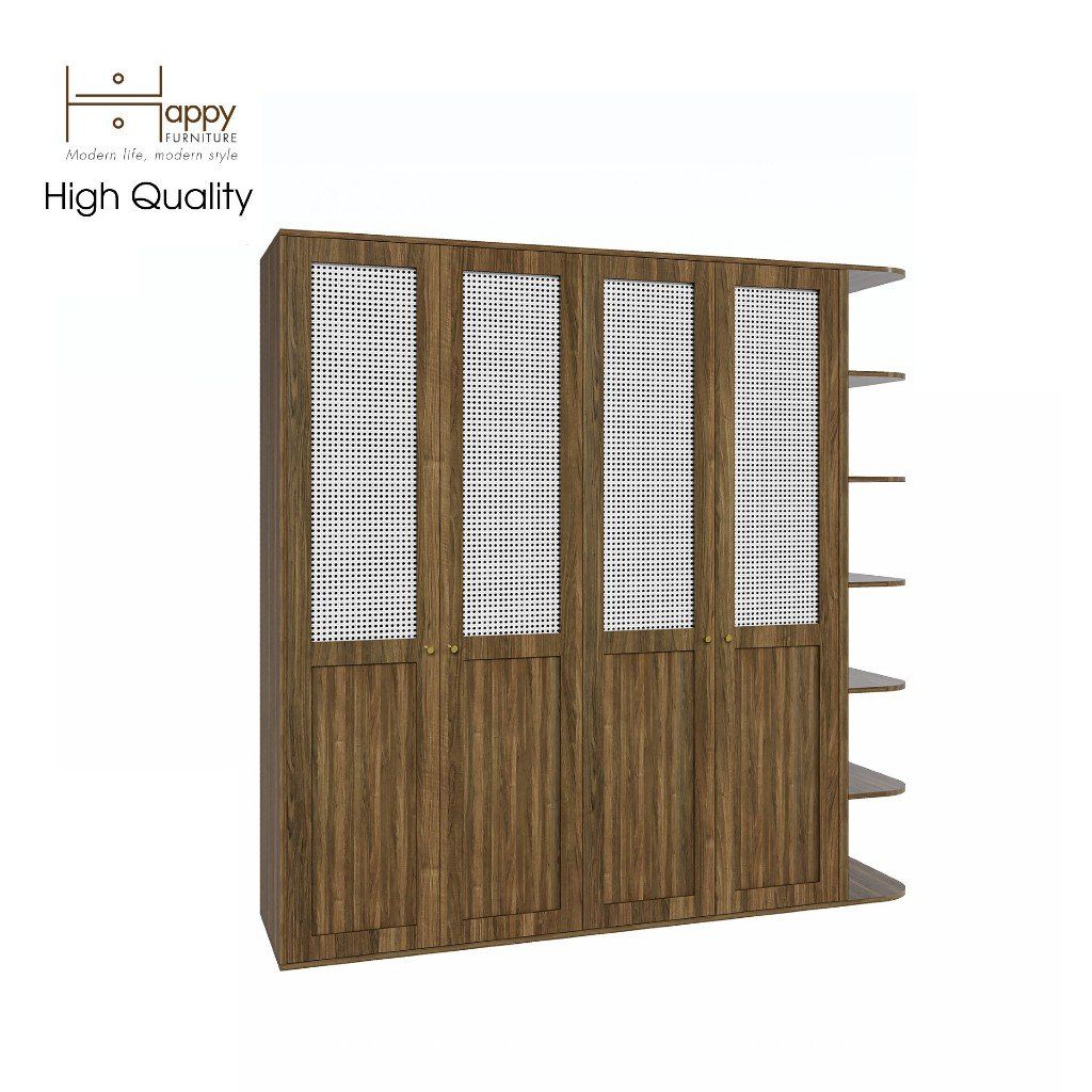 HAPPY FURNITURE , Tủ quần áo 4 cánh mở 2mx2m - ROTAN , TCM_139 , 200cm x 54cm x 200cm