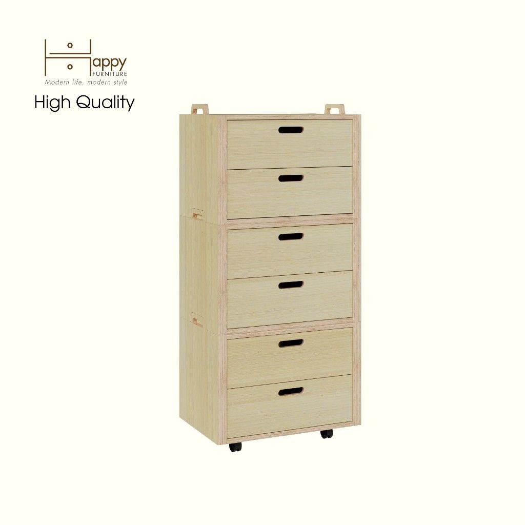 HAPPY FURNITURE , Gỗ tự nhiên , Tủ lưu trữ 6 ngăn kéo gỗ Plywood - GAMOR , THK_205 , 60cm x 40cm x 130cm DxRxC