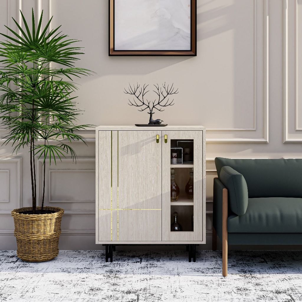 HAPPY FURNITURE , GỖ TỰ NHIÊN , Tủ lưu trữ cửa kính chân sắt - JOCASTA , TCM_178 , 70cm x 35cm x 86cm