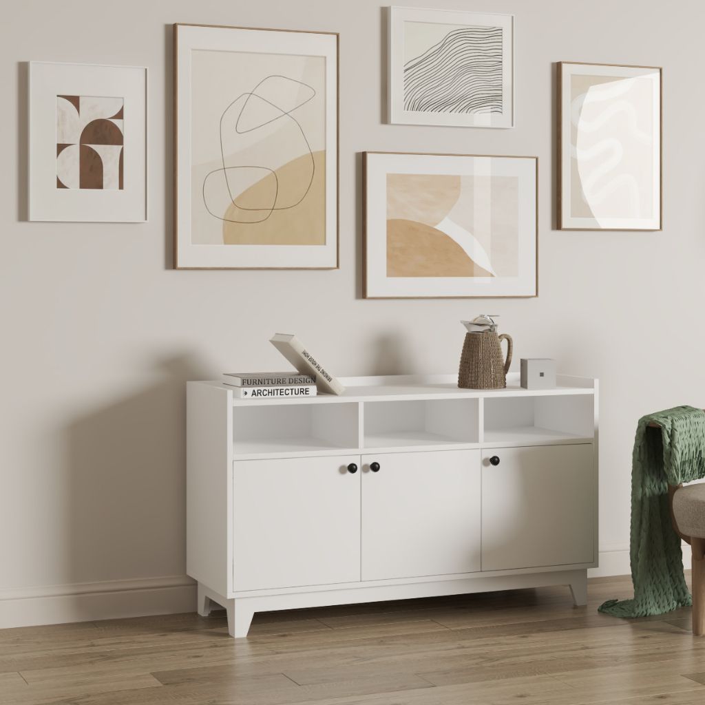 HAPPY FURNITURE , Tủ lưu trữ 3 cửa mở - KINA , TCM_040 , 124cm x 40cm x 72cm