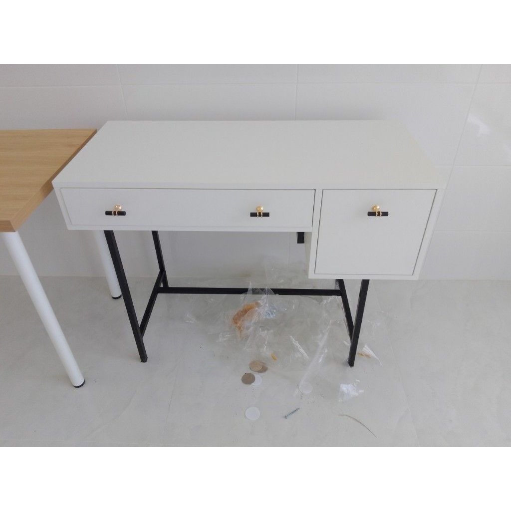 HAPPY FURNITURE , Bàn làm việc 2 ngăn chân sắt - BECKY , 100cm x 45cm x 75cm ( DxRxC), BAN_006