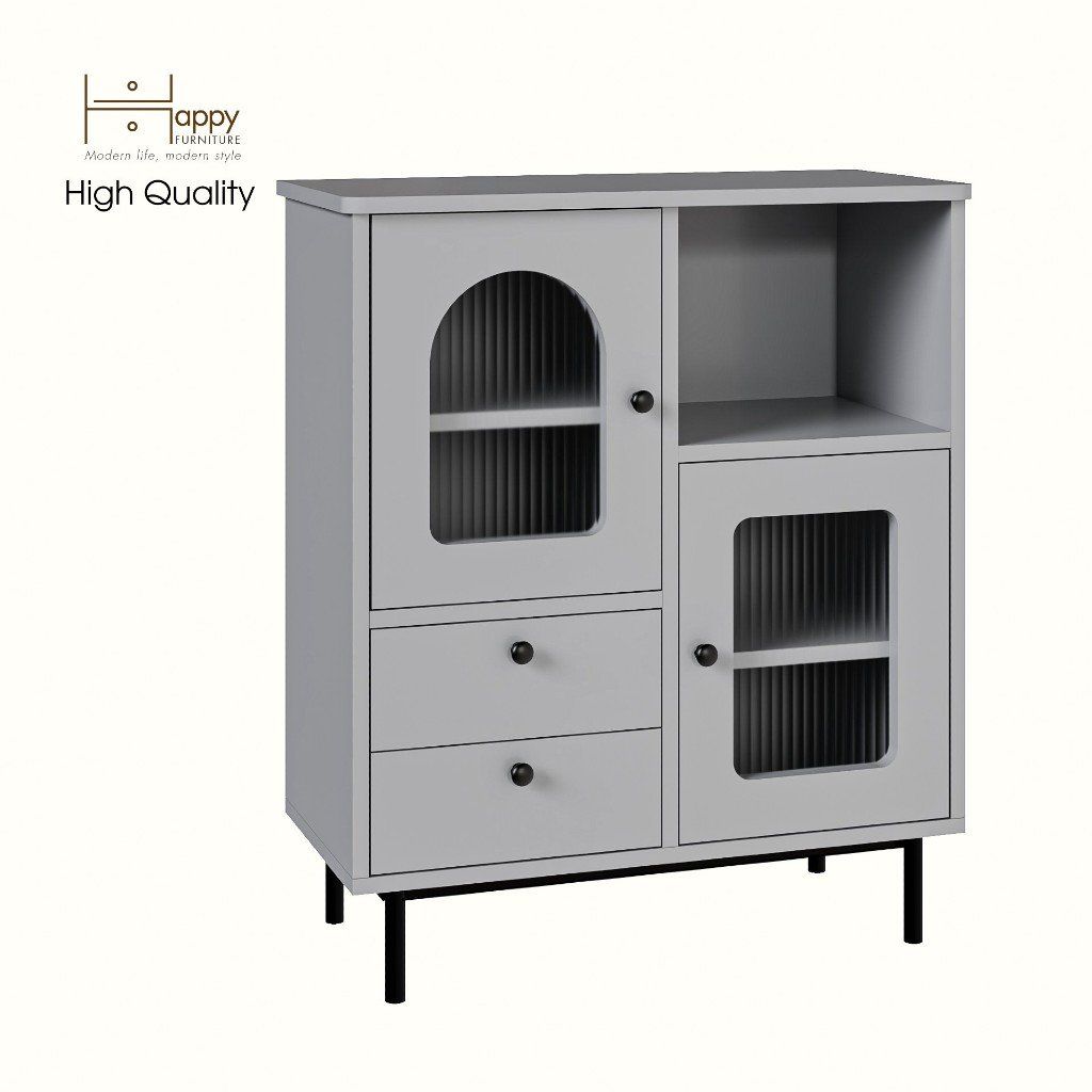 HAPPY FURNITURE , Tủ lưu trữ cửa kính 2 cửa mở Chân sắt - SISEEL , TLT_010 , 70cm x 32cm x 82cm
