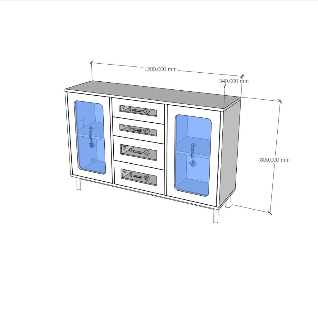 HAPPY FURNITURE , Tủ đựng đồ cửa kính 2 cánh mở chân sắt - ROTAN , THK_125 , 120cm x 34cm x 80cm