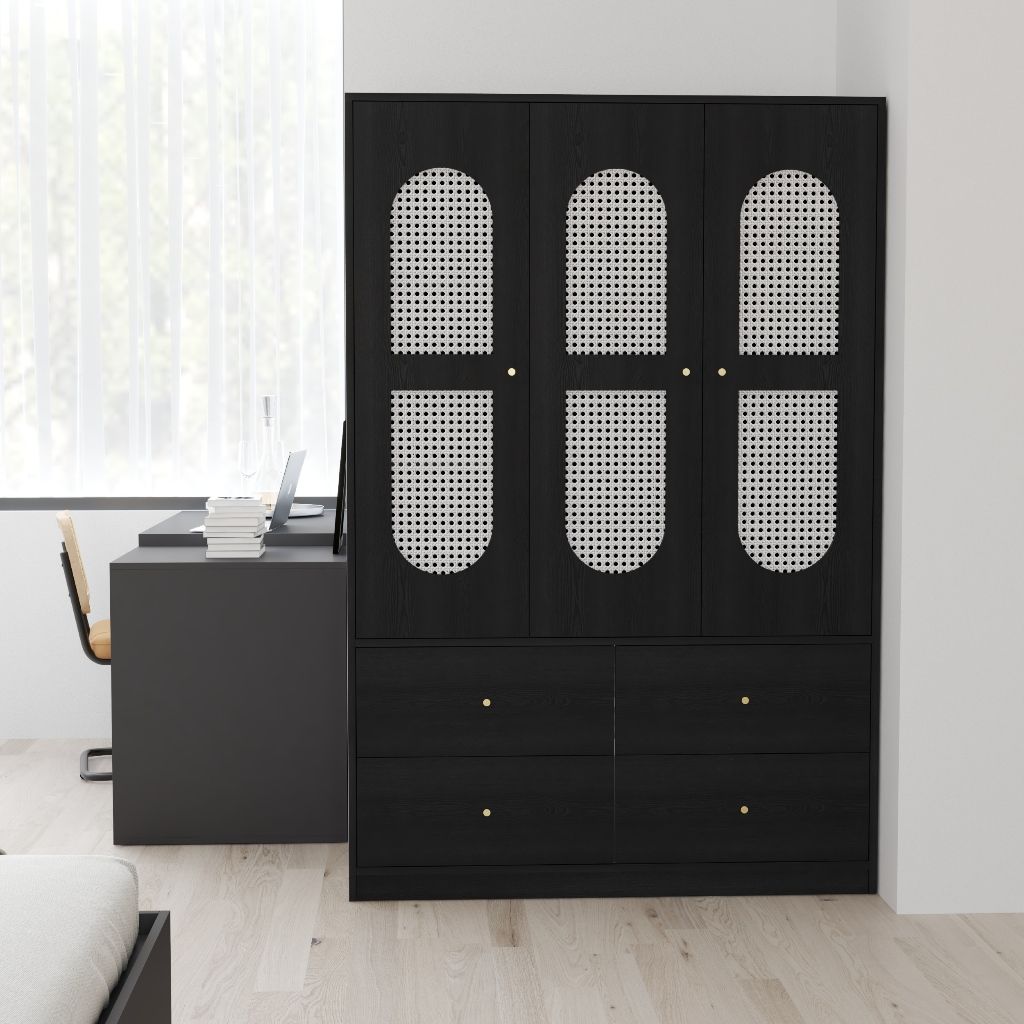HAPPY FURNITURE , Tủ quần áo 4 ngăn kéo 3 cửa mở - MAY , TCM_247 , 120cm x 54cm x 180cm DxRxC