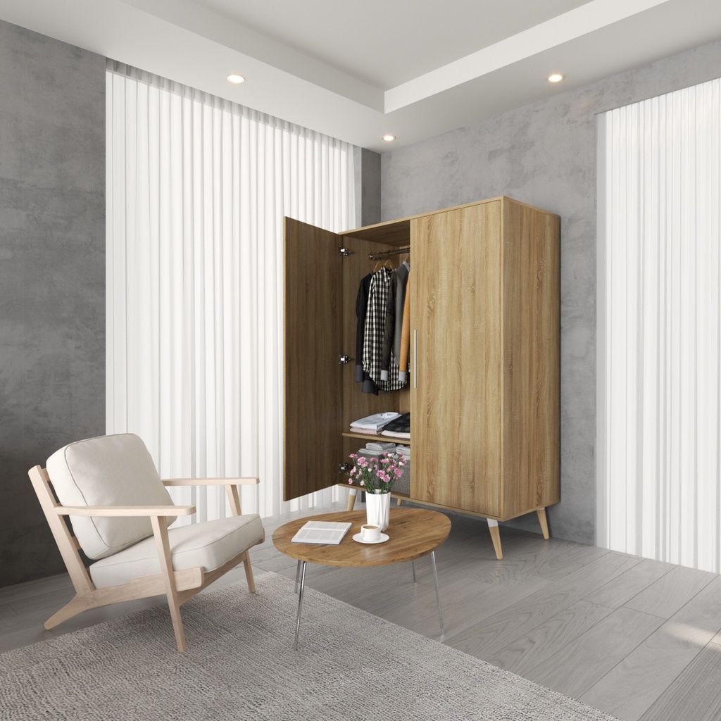 HAPPY FURNITURE , Tủ quần áo 2 cửa mở chân gỗ chéo - OSRI , TCM_012 , 120cm x 58cm x 180cm
