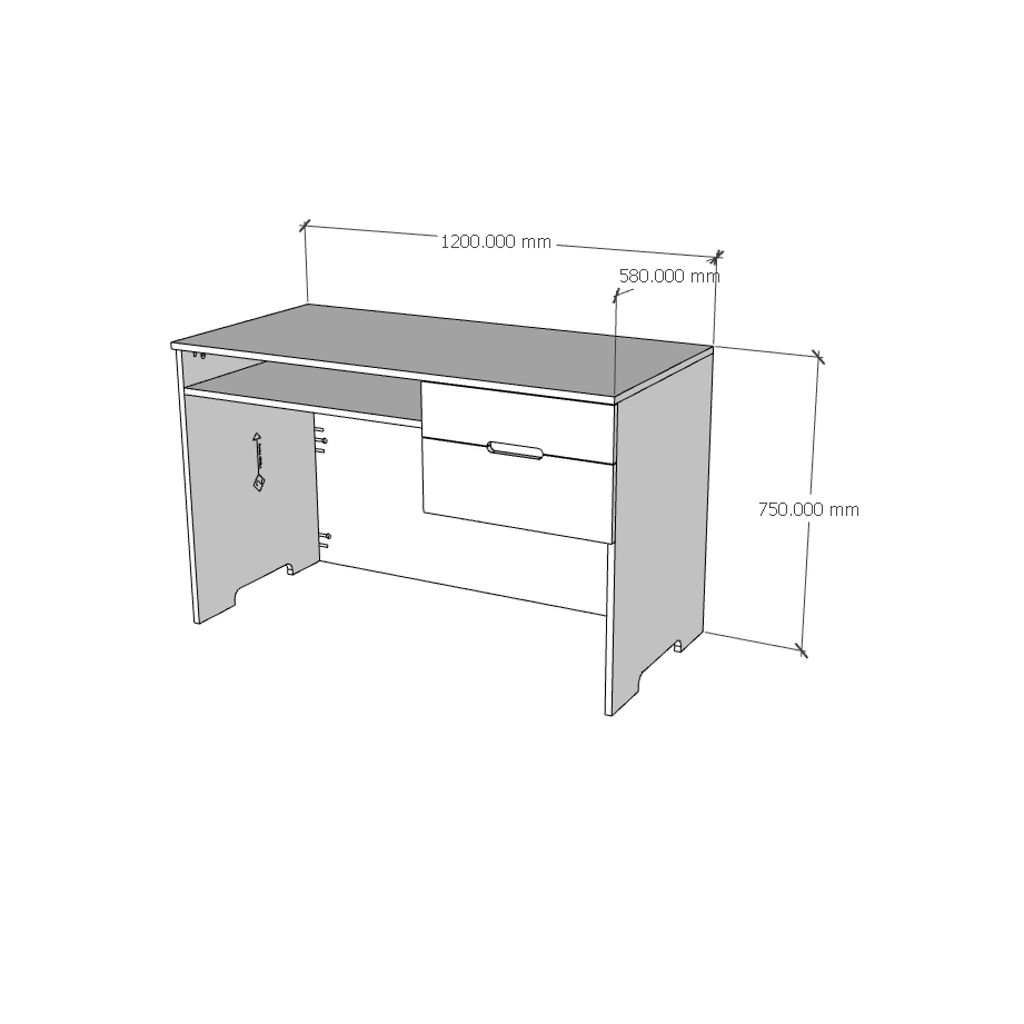 HAPPY FURNITURE MOLLY , Bàn làm việc 2 ngăn kéo, 120cm x 58cm x 75cm ( DxRxC), BAN_063
