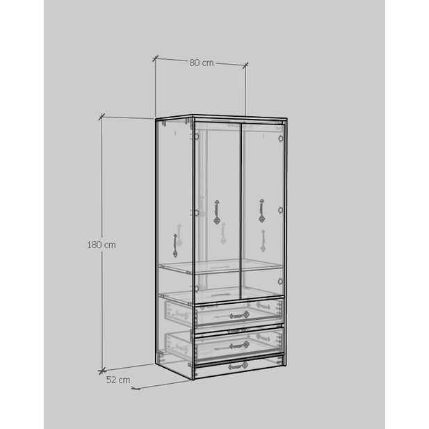 HAPPY FURNITURE , Tủ treo quần áo 2 ngăn kéo - SALY , TCM_011 , 80cm x 52cm x 180cm