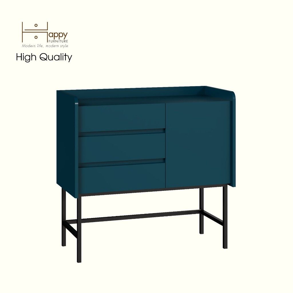 HAPPY FURNITURE , Tủ lưu trữ 3 ngăn kéo 1 cửa mở chân sắt - LAVIA , THK_157 , 90cm x 40cm x 86cm