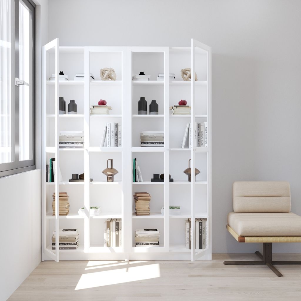 HAPPY FURNITURE , COMBO 2 kệ sách 6 tầng cửa kính - CATY , KSA_087 , 160cm x 30cm x 202cm DxRxC