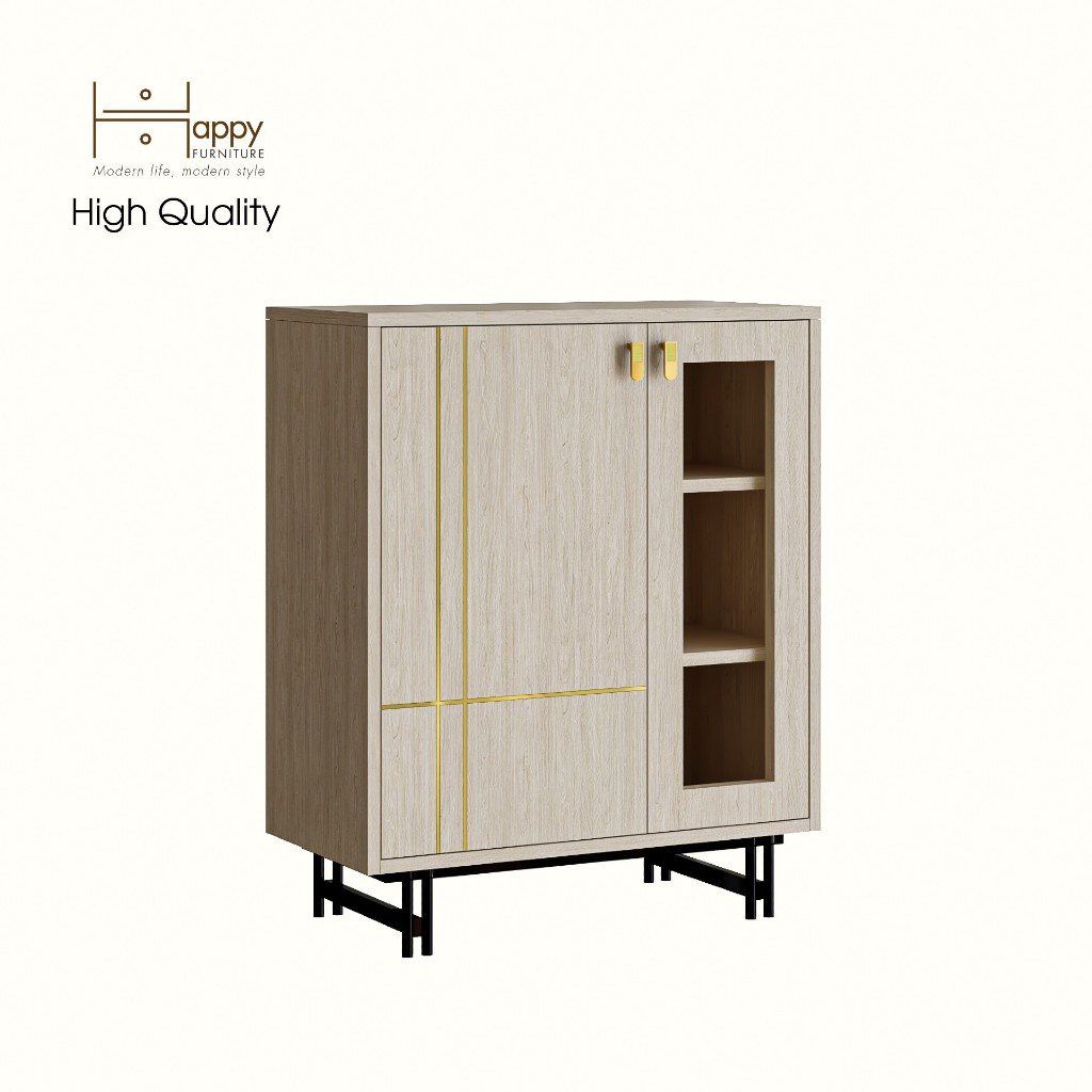 HAPPY FURNITURE , GỖ TỰ NHIÊN , Tủ lưu trữ cửa kính chân sắt - JOCASTA , TCM_178 , 70cm x 35cm x 86cm
