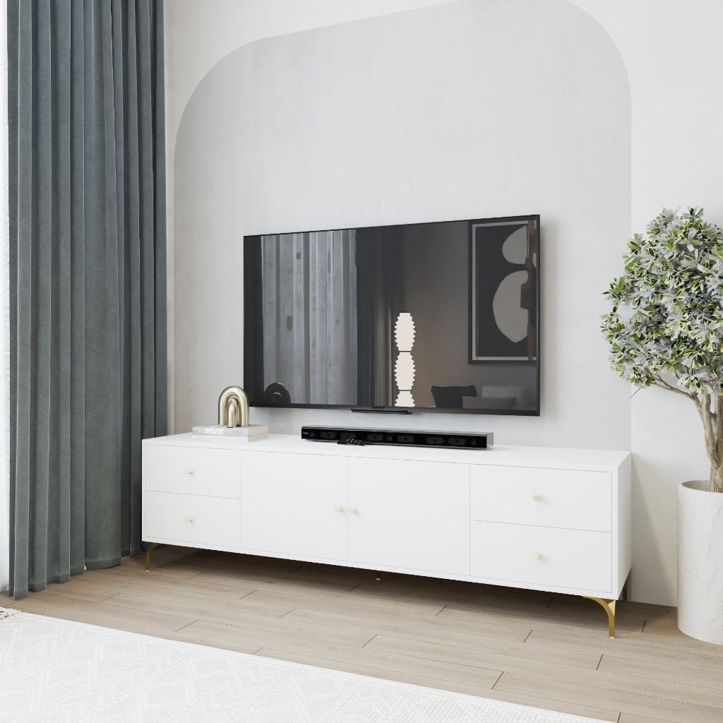 HAPPY FURNITURE , Kệ TV 2 cửa mở 4 ngăn kéo - HAPPI, KTV_082 , 180cm x 40cm x 52cm DxRxC