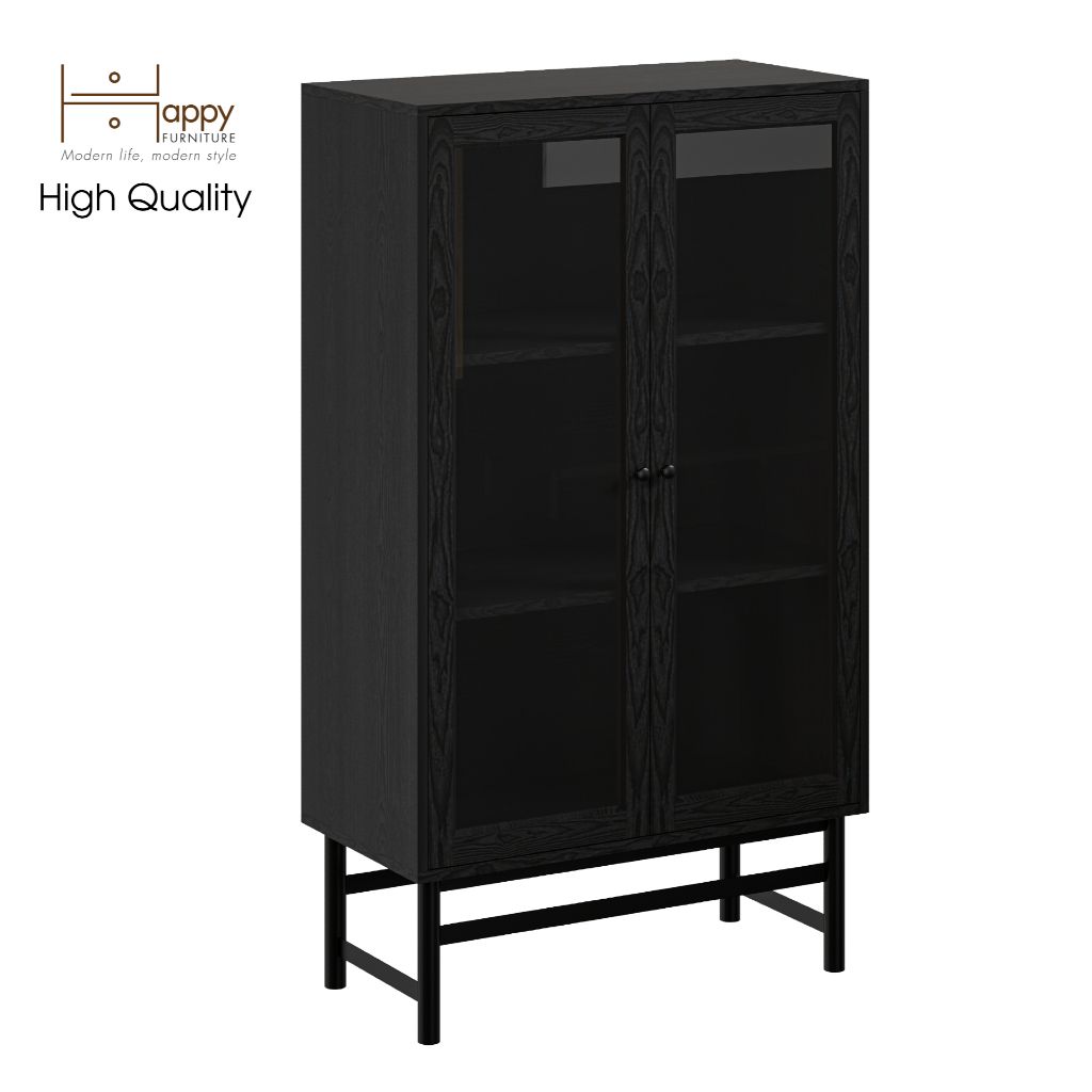 HAPPY FURNITURE , Kệ sách 3 tầng cửa kính chân sắt - CATY , KSA_023 , 80cm x 39cm x 140cm