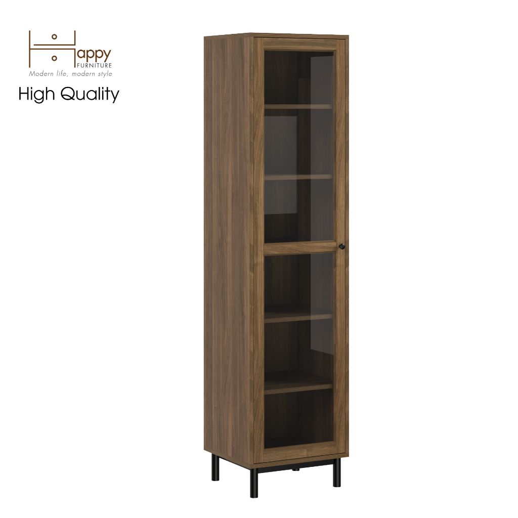 HAPPY FURNITURE , Kệ sách 6 tầng cửa kính size nhỏ chân sắt - CATY , KSA_018 , 45cm x 40cm x 180cm
