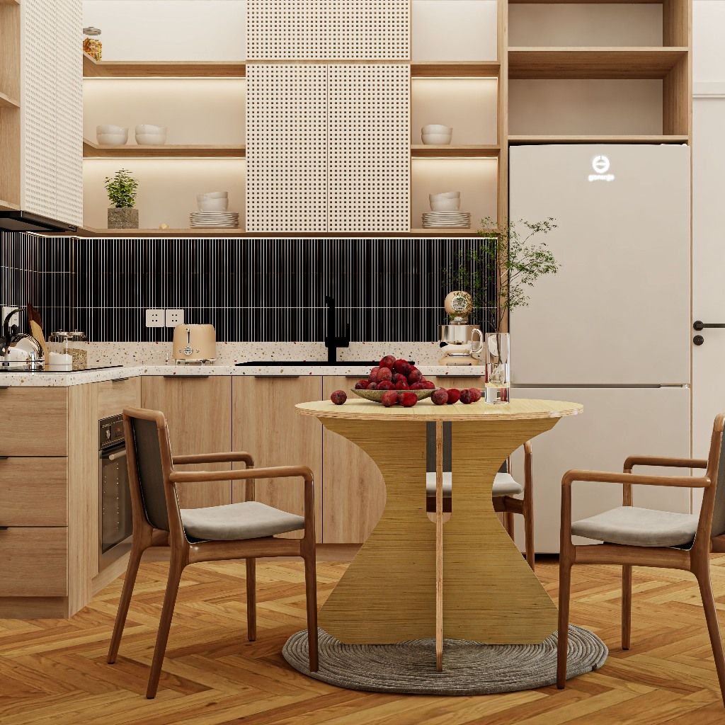 HAPPY FURNITURE , Gỗ tự nhiên , Bàn tròn gỗ Plywood - AIDAN , BAN_105 , Cao 75cm, Đường kính 90cm