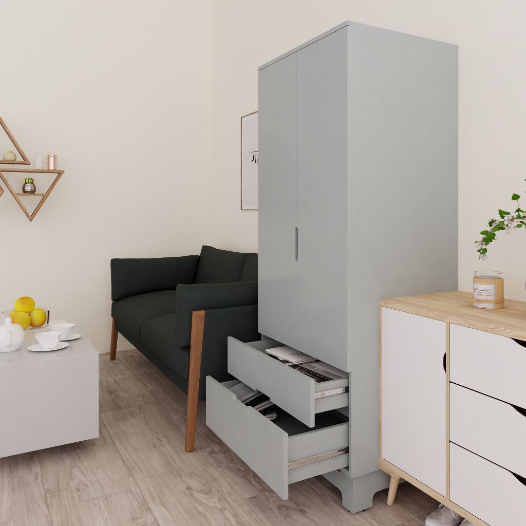 HAPPY FURNITURE , Tủ quần áo 2 cánh mở 2 ngăn kéo - MOLLY , TCM_106 , 76cm x 54cm x 176cm