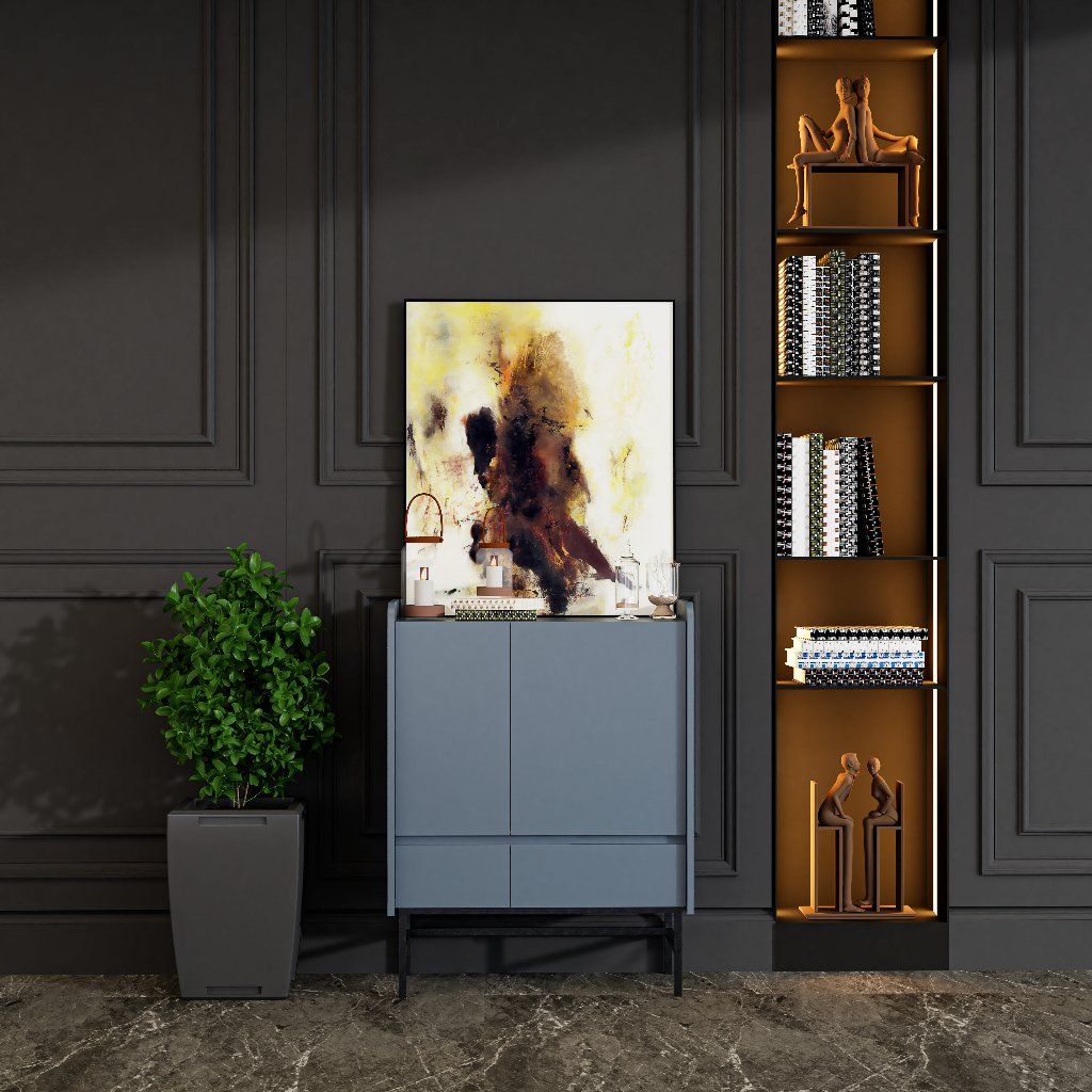 HAPPY FURNITURE , Tủ lưu trữ 2 ngăn kéo 2 cửa mở chân sắt - LAVIA , TCM_169 , 80cm x 40cm x 104cm