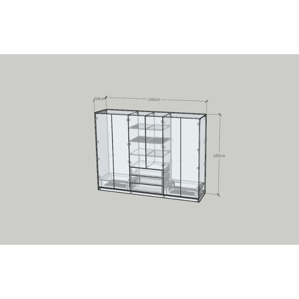 HAPPY FURNITURE , HEINEE - Tủ quần áo 6 cửa mở, TCM_218 , 240cm x 54cm x 180cm DxRxC, sản phẩm phổ thông