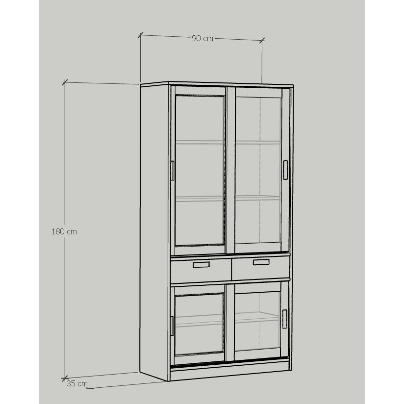HAPPY FURNITURE , Tủ sách 2 ngăn kéo 4 cánh lùa - LUCA , TCL_011 , 90cm x 35cm x 180cm