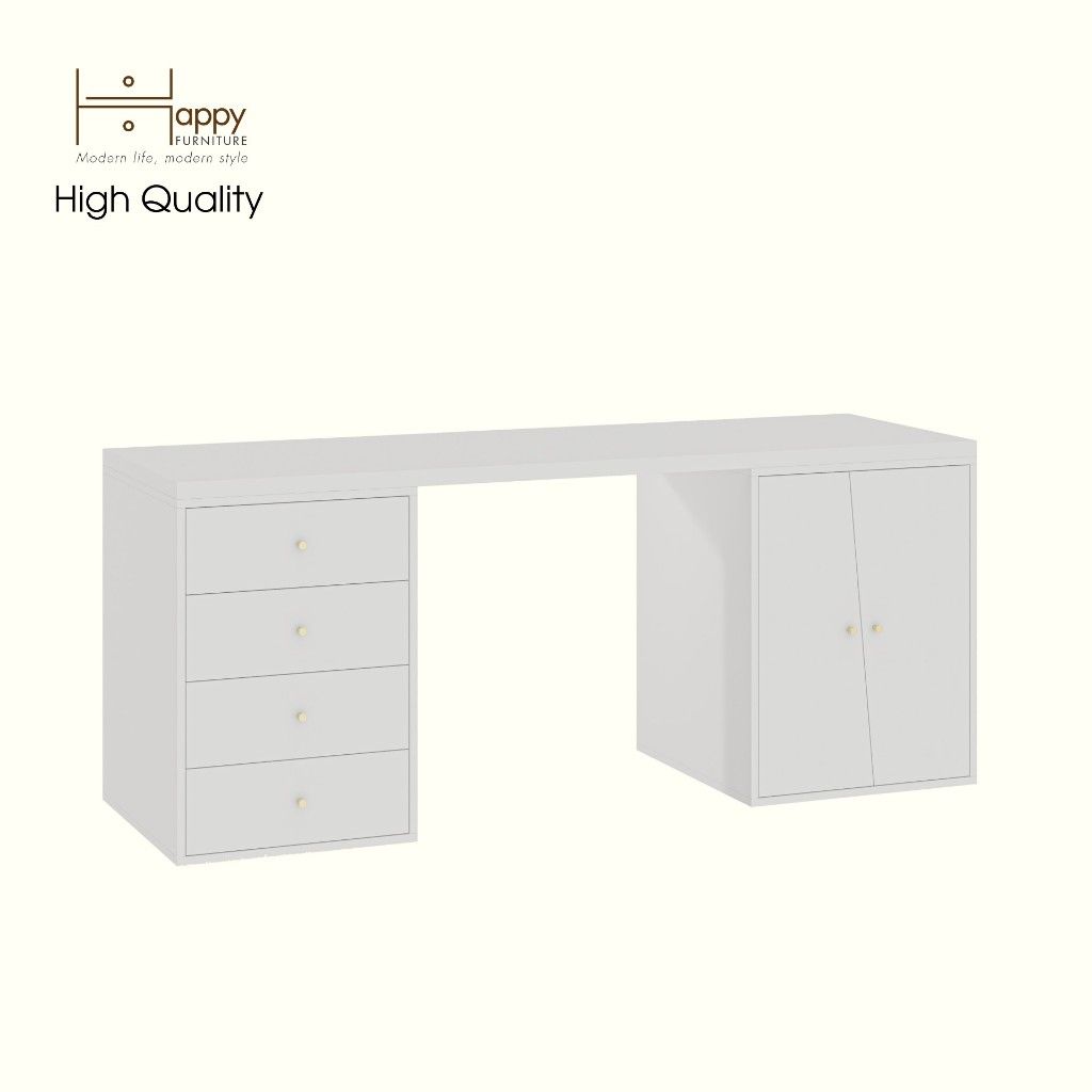 HAPPY FURNITURE , Bàn làm việc 4 ngăn kéo 2 cửa mở - DALEY , BAN_156 , 180cm x 59cm x 75cm DxRxC