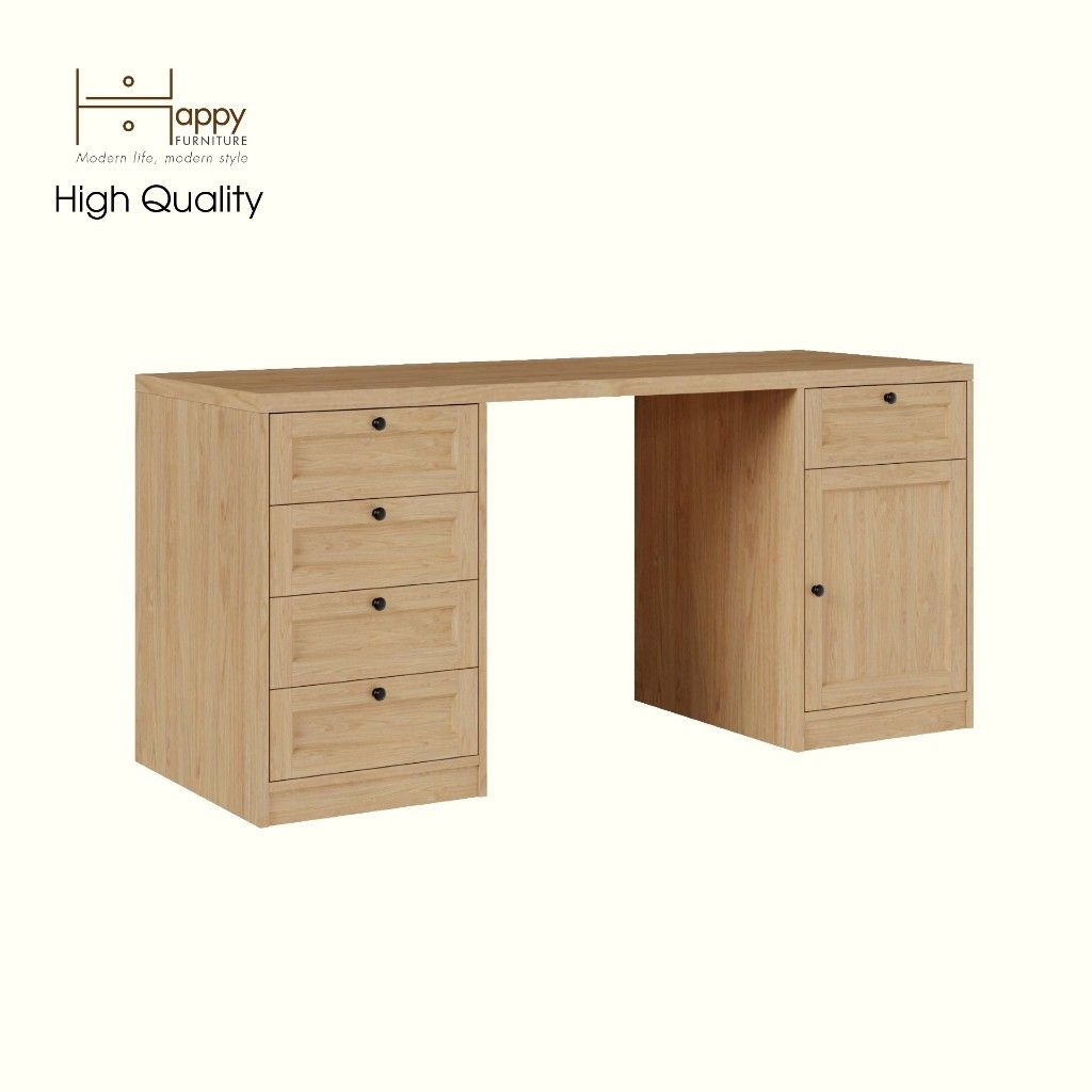 HAPPY FURNITURE , MATTA - Bàn làm việc 5 ngăn kéo 1 cửa mở , BAN_124 , 160cm x 59cm x 75cm DxRxC