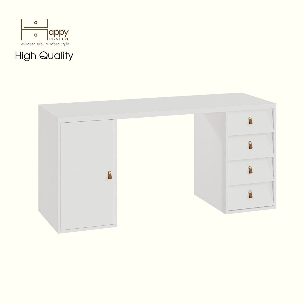 HAPPY FURNITURE , Bàn làm việc 1 cửa mở 4 ngăn kéo - CALYN , BAN_154 , 160cm x 55cm x 75cm DxRxC