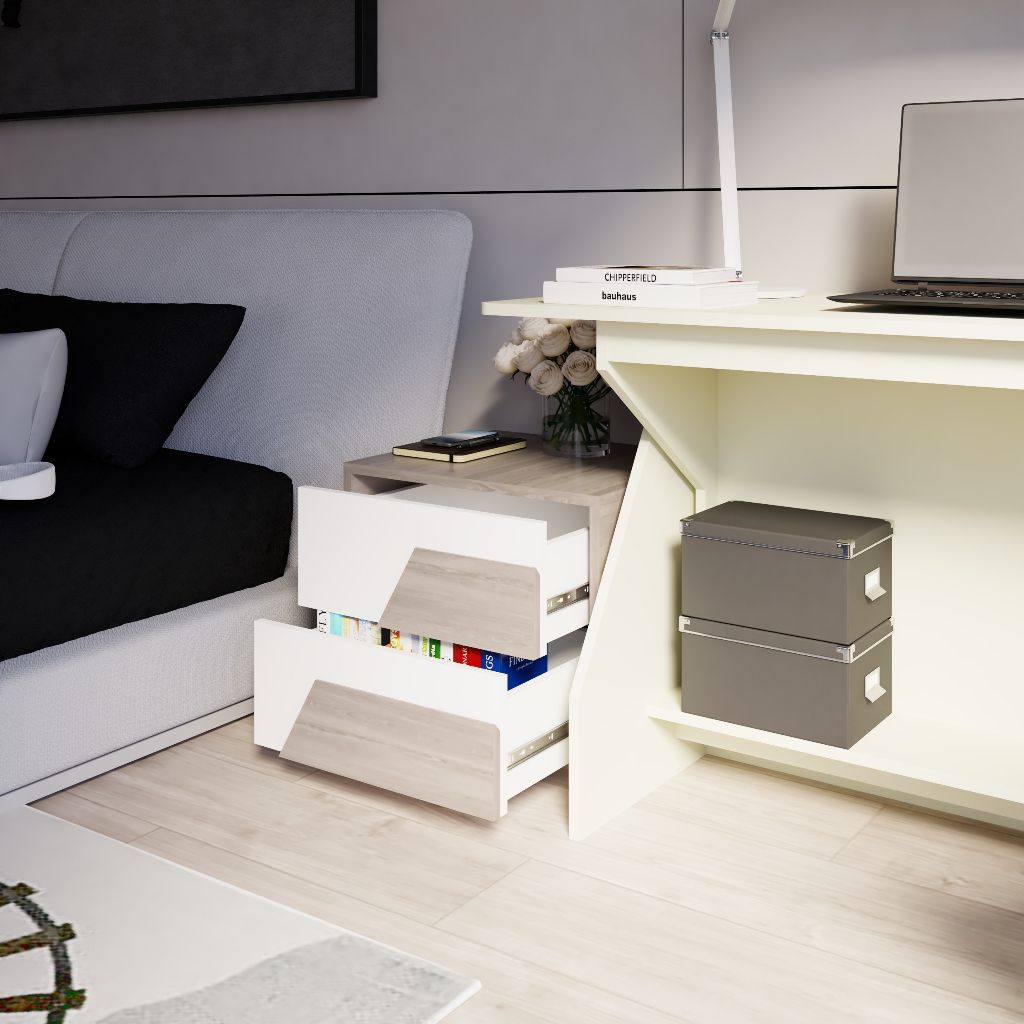HAPPY FURNITURE , Táp đầu giường 2 ngăn kéo - PONIX , THK_110 , 50cm x 45cm x 46cm