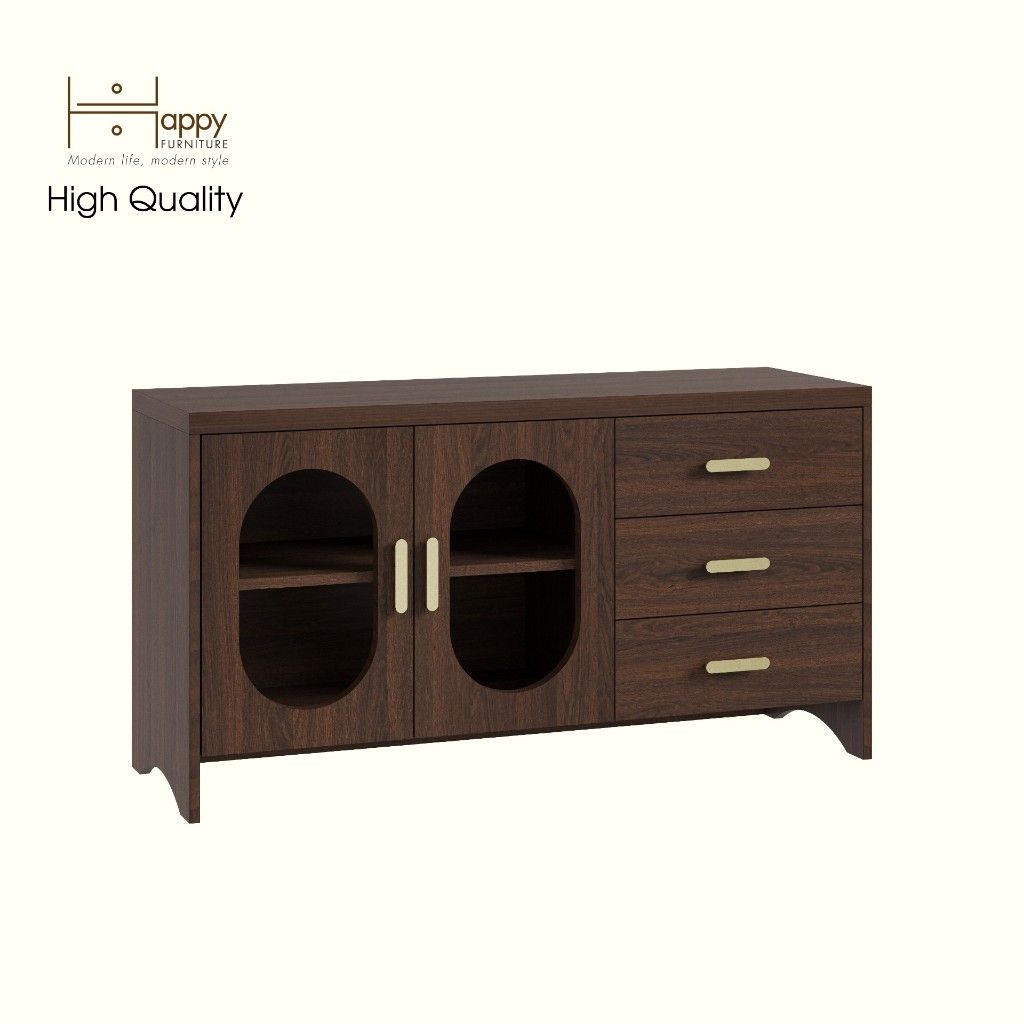 HAPPY FURNITURE , Kệ TV 2 cửa kính 3 ngăn kéo - CHEVY, KTV_077 , 120cm x 40cm x 64cm DxRxC