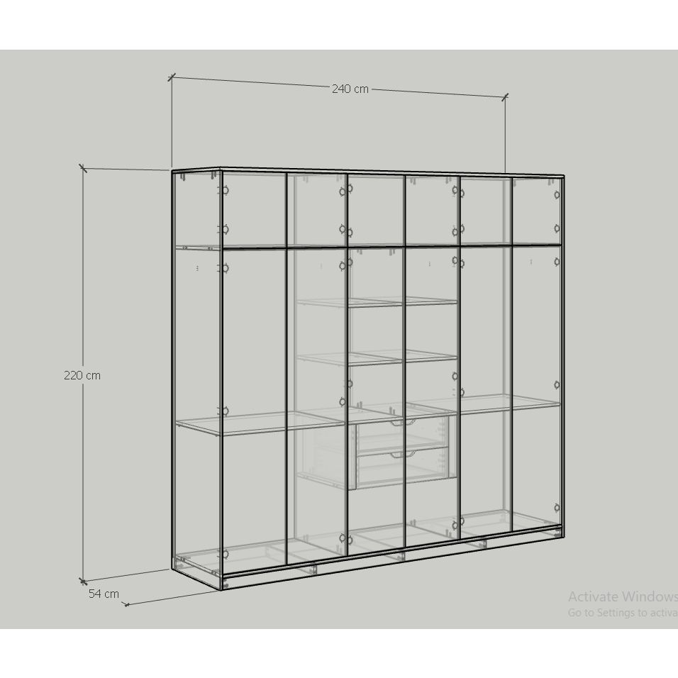 HAPPY FURNITURE , Tủ quần áo 2 ngăn kéo cỡ lớn - ELEGANT , TCM_043 , 240cm x 54cm x 220cm
