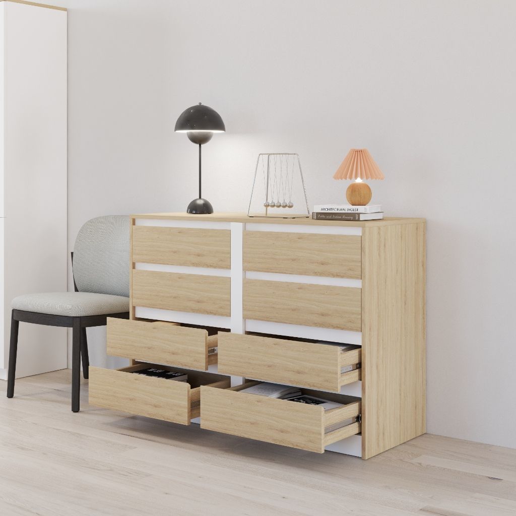 HAPPY FURNITURE , Tủ lưu trữ 8 ngăn kéo - ELIS , THK_334 , 120cm x 45cm x 85cm DxRxC
