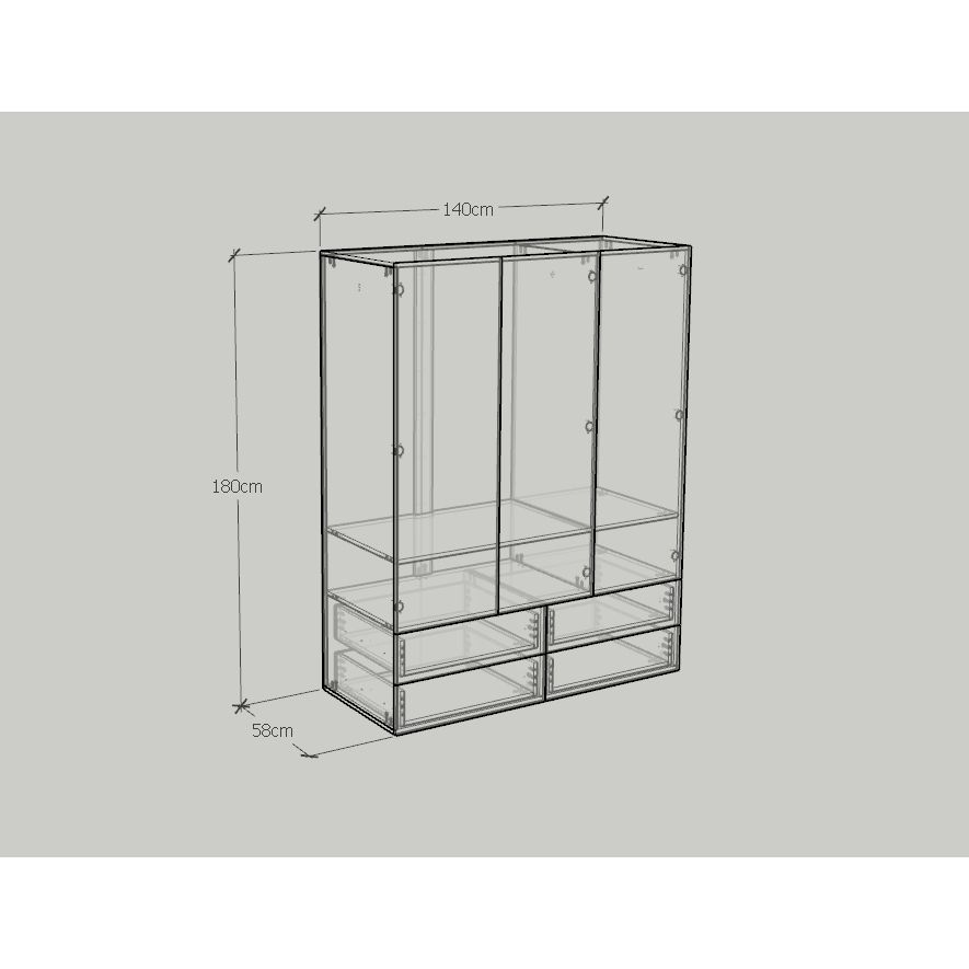 HAPPY FURNITURE , Tủ quần áo 4 ngăn kéo 3 ngăn cửa mở - WESLEY , TCM_019 , 140cm x 58cm x 180cm