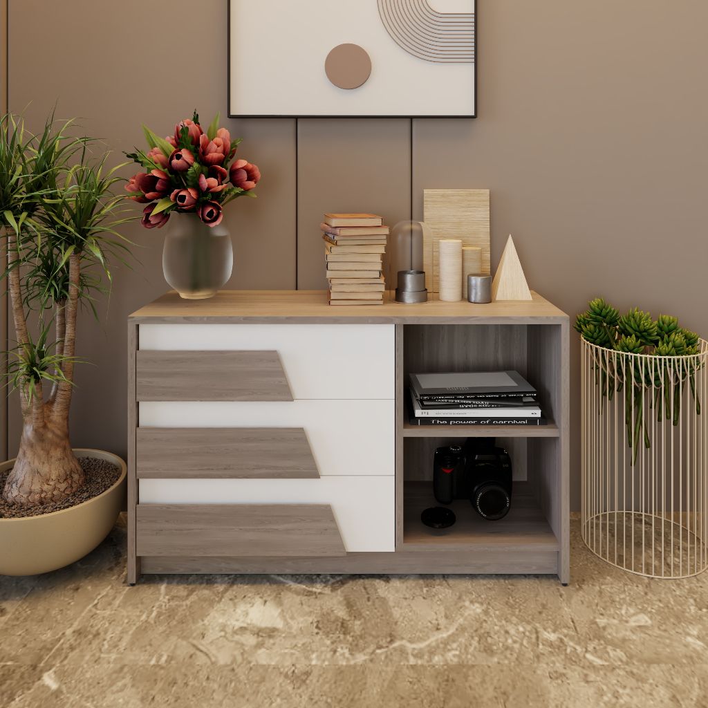 HAPPY FURNITURE , Tủ lưu trữ 3 ngăn kéo - PONIX, THK_115 , 96cm x 32cm x 58cm