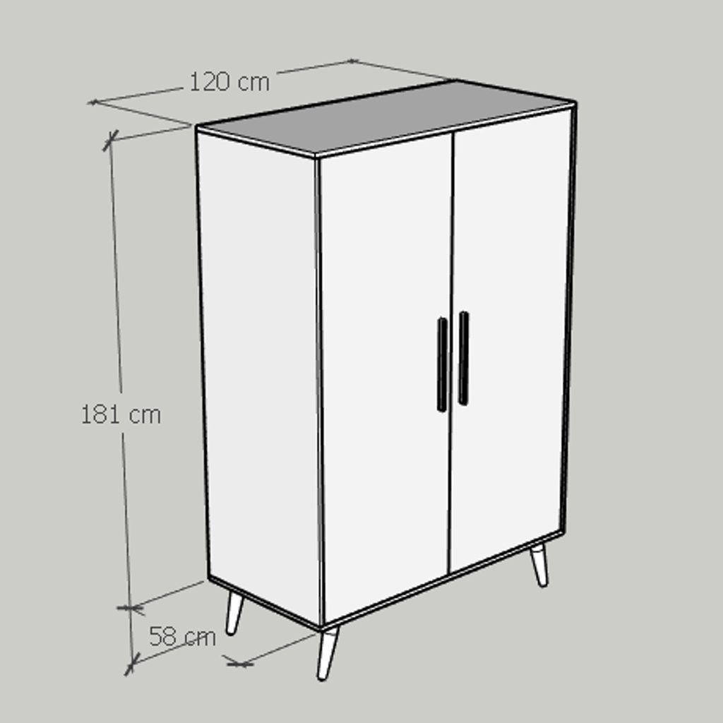 HAPPY FURNITURE , Tủ quần áo 2 cửa mở chân gỗ chéo - OSRI , TCM_012 , 120cm x 58cm x 180cm