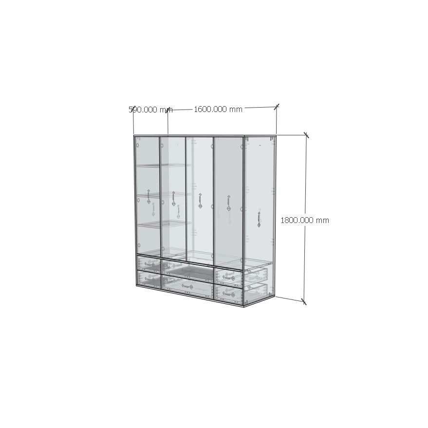 HAPPY FURNITURE , ZACY - Tủ quần áo 4 cửa mở 6 ngăn kéo, TCM_209 , 160cm x 59cm x 180cm DxRxC, Sản phẩm phổ thông