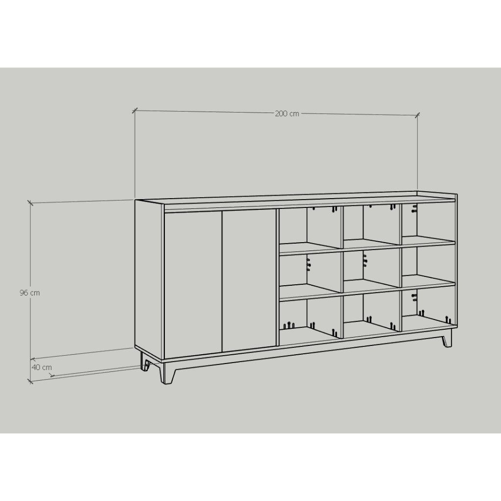 HAPPY FURNITURE , Tủ lưu trữ 2 cửa mở 9 ngăn - KINA , TCM_041 , 200cm x 40cm x 96cm