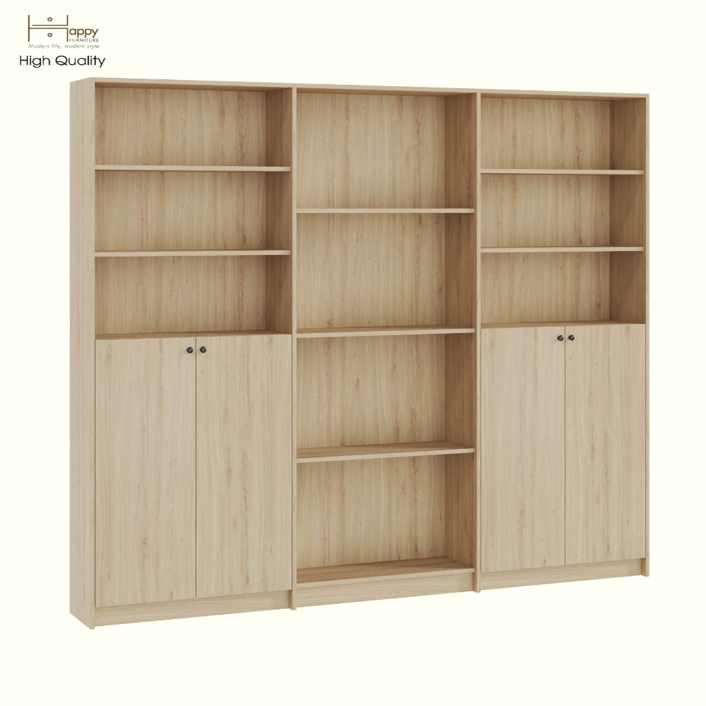 HAPPY FURNITURE , Kệ sách 4 cửa mở - CATY, KSA_080 , 240cm x 30cm x 202cm DxRxC