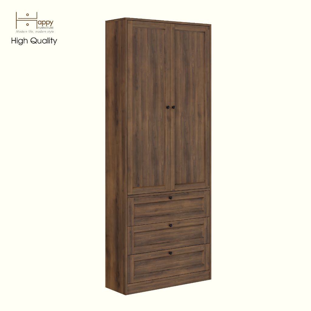 HAPPY FURNITURE , MATTA - Kệ sách 6 tầng 3 ngăn kéo 2 cửa mở , KSA_069 , 80cm x 28cm x 200cm DxRxC