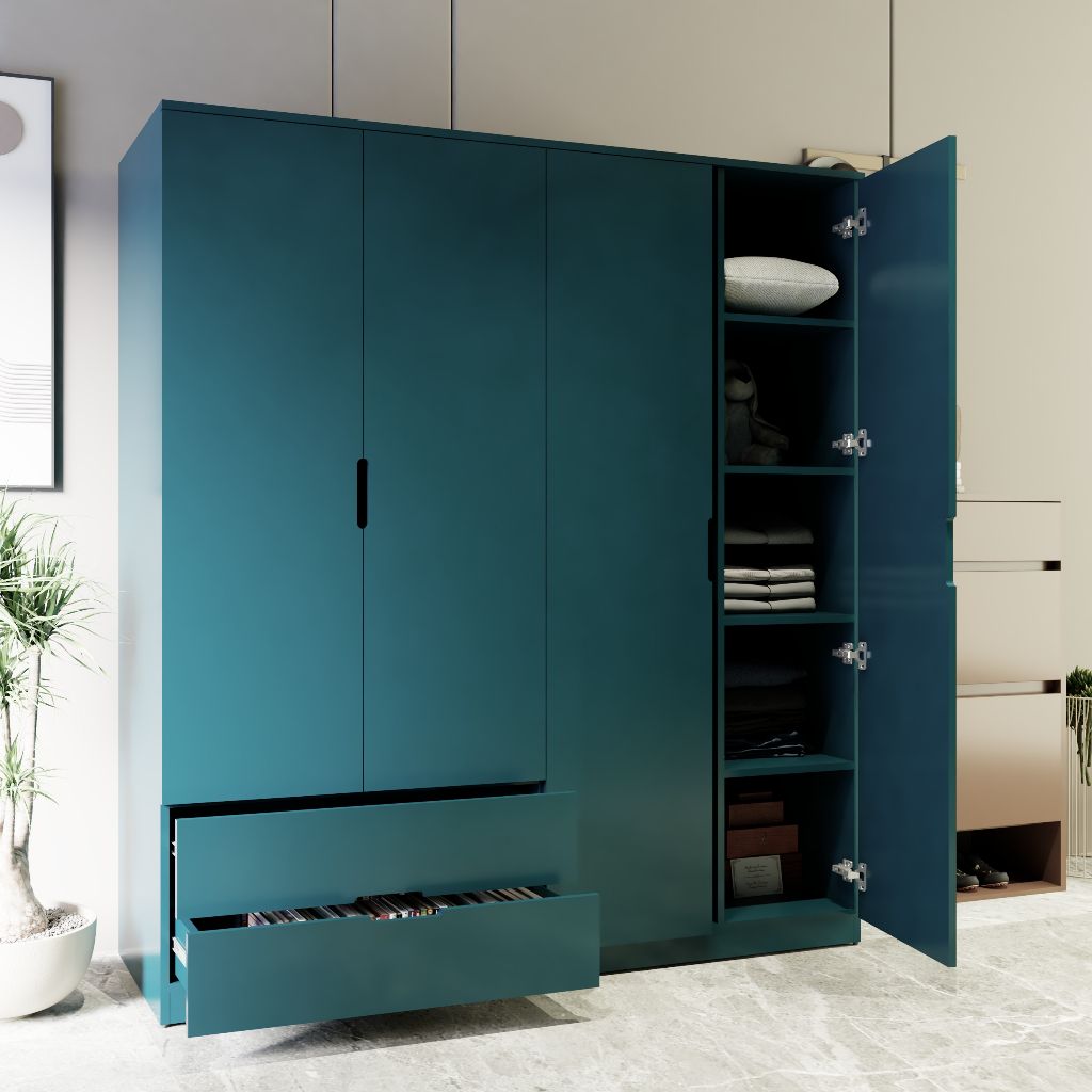 HAPPY FURNITURE , Tủ quần áo 4 cánh mở 2 ngăn kéo - MOLLY , TCM_109 , 160cm x 54cm x 176cm
