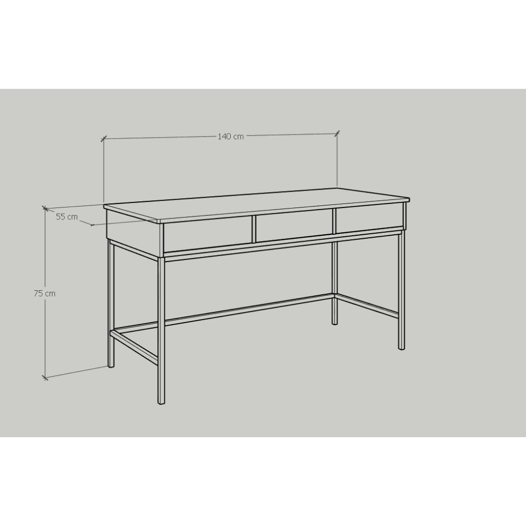 HAPPY FURNITURE , Bàn làm việc chân sắt - NOMIA , BAN_037 , 140cm x 55cm x 75cm