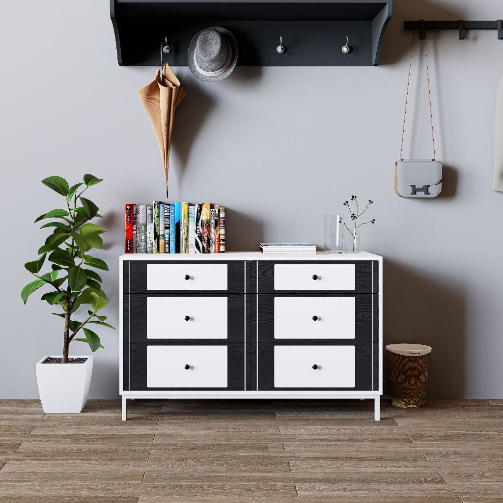 HAPPY FURNITURE , Tủ lưu trữ 6 ngăn kéo chân sắt - TAKO , THK_133 , 120x45x75cm
