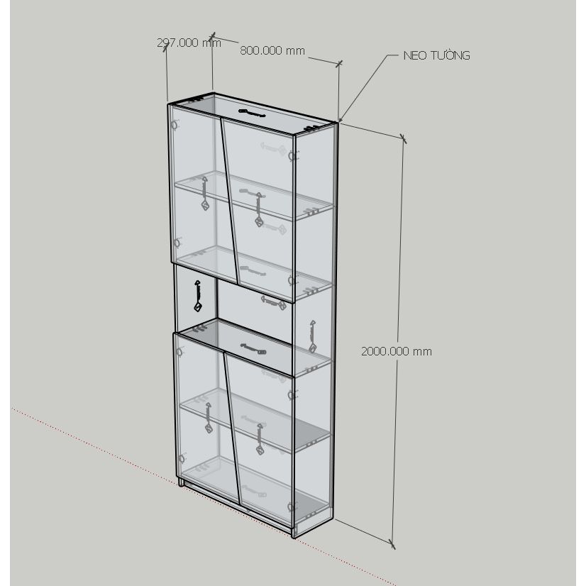 HAPPY FURNITURE , Kệ sách cửa kính 2 ngăn kéo - DALEY , KSA_108 , 80cm x 30cm x 200cm DxRxC