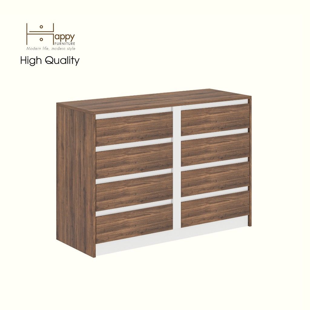 HAPPY FURNITURE , Tủ lưu trữ 8 ngăn kéo - ELIS , THK_334 , 120cm x 45cm x 85cm DxRxC