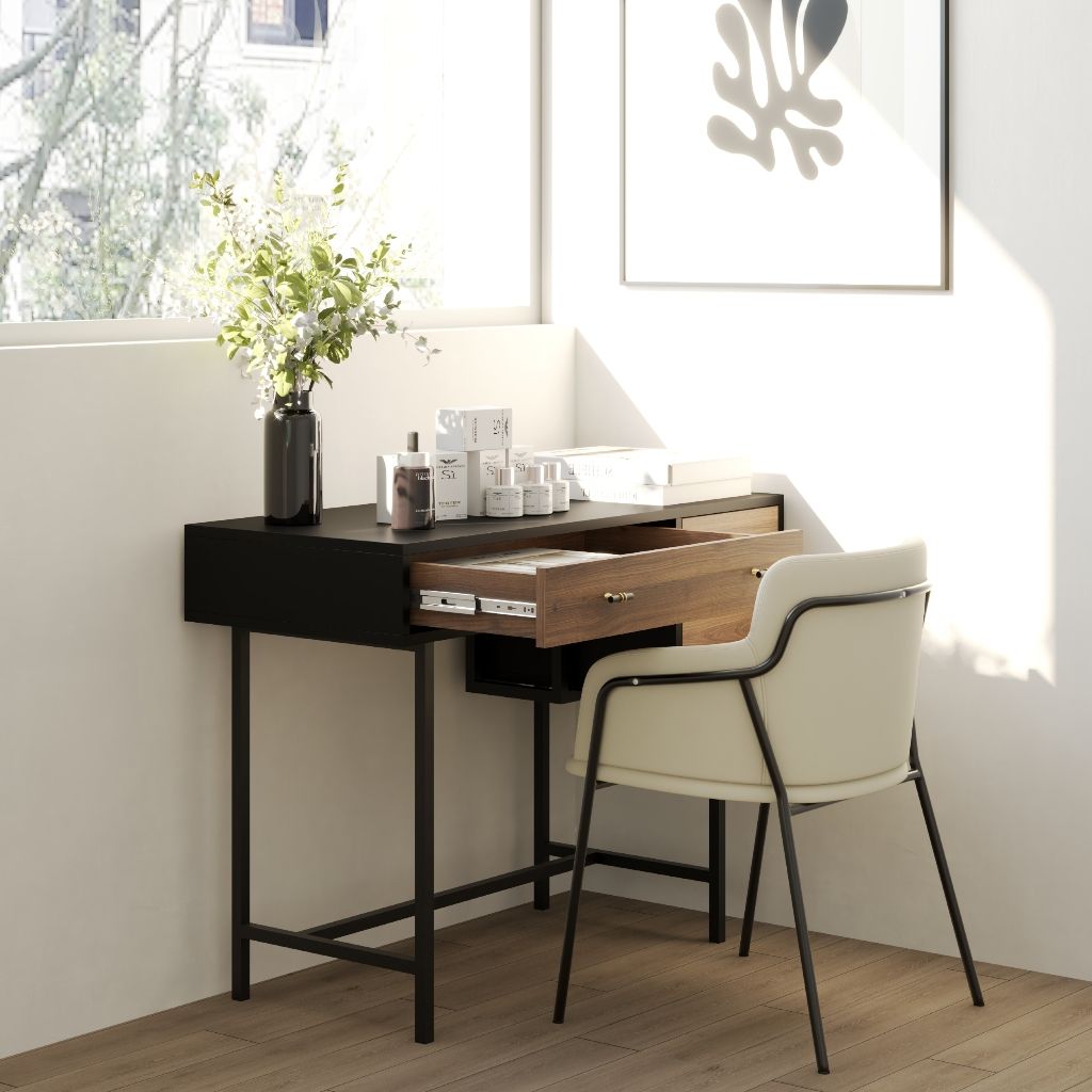 HAPPY FURNITURE , Bàn làm việc 2 ngăn chân sắt - BECKY , 100cm x 45cm x 75cm ( DxRxC), BAN_006