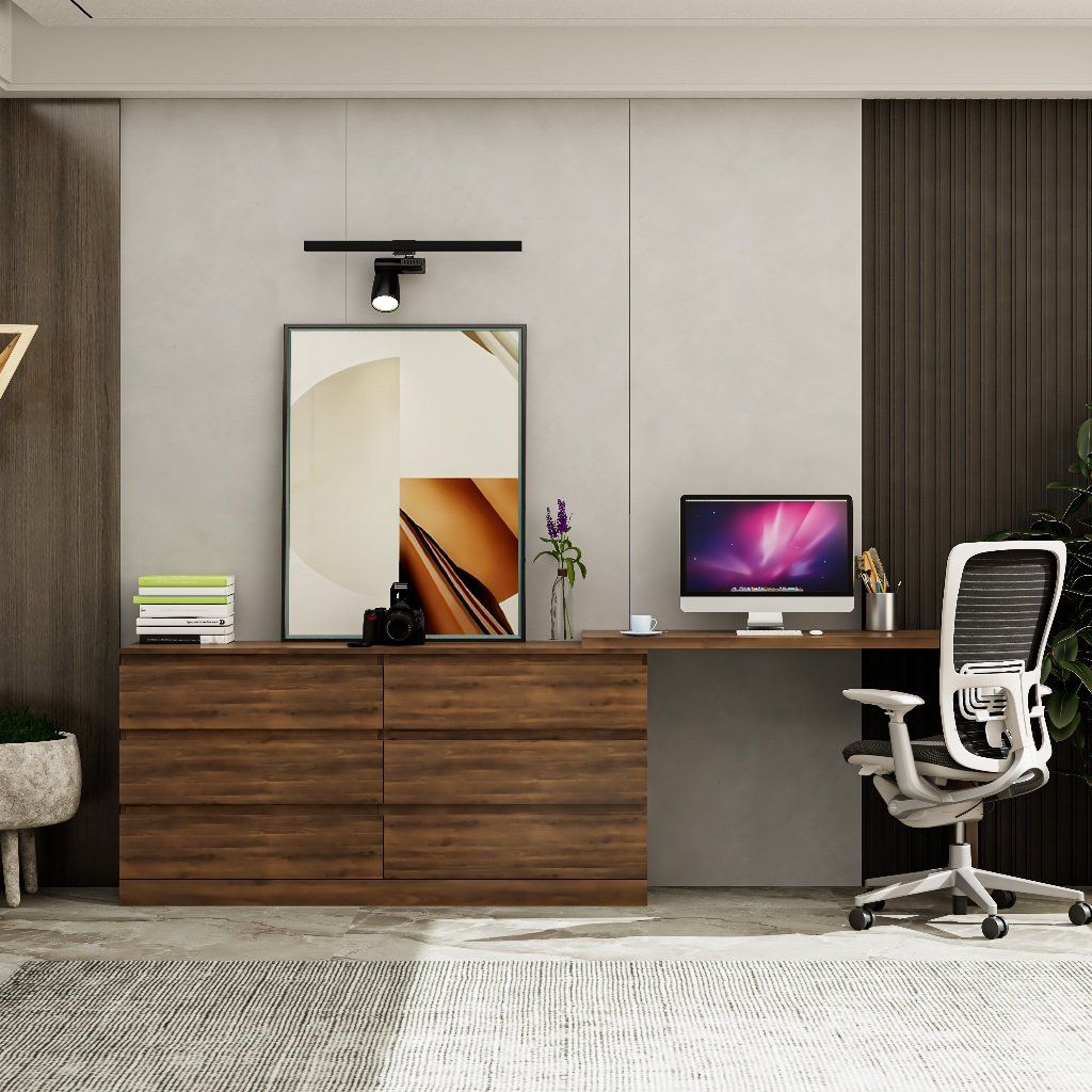 HAPPY FURNITURE , Tủ lưu trữ 6 ngăn kéo kết hợp bàn - VENNI , BAN_119 , 260cm x 48cm x 81cm DxRxC