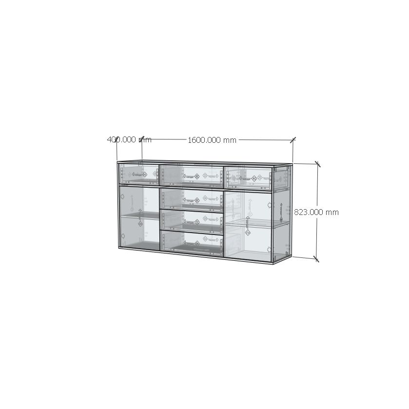 HAPPY FURNITURE , ZACY - Tủ lưu trữ 6 ngăn kéo 2 cửa mở, THK_219 , 160cm x 40cm x 82cm DxRxC, Sản phẩm phổ thông